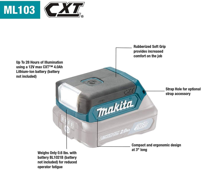 Makita ML103 12V max CXT Lithium‑Ion Cordless L.E.D. Flashlight, Flashlight Only, New
