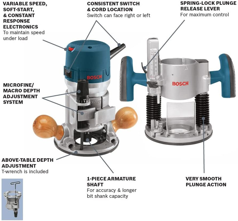 Bosch 1617EVSPK-RT 2.25 HP Combination Plunge- and Fixed-Base Router Reconditioned