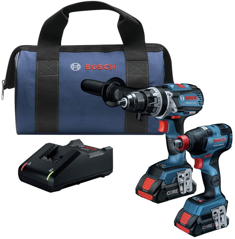 Bosch GXL18V-224B25 18V Combo Kit w/Connected Freak 1/4 in. & 1/2 in. 2-N-1 Bit/Socket Impact Driver & Brute Tough 1/2 in. Hammer Drill/Driver, New