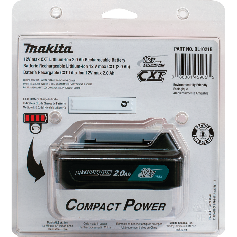 Makita BL1021B 12V max CXT Lithium‑Ion 2.0Ah Battery, New