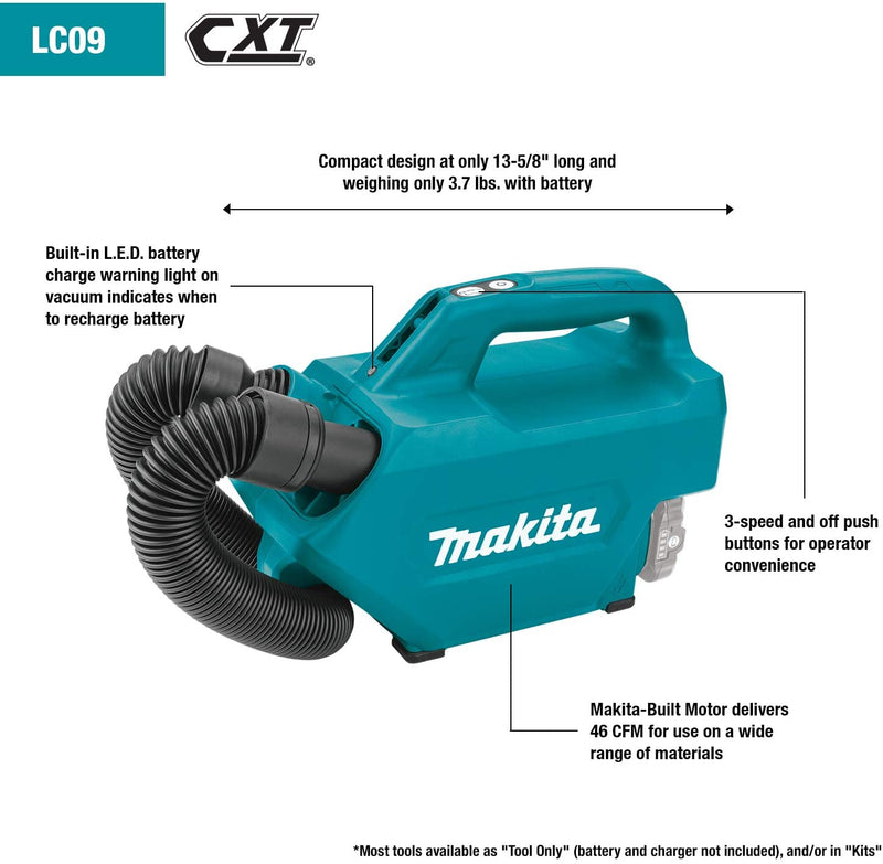 Makita LC09A1 12V max CXT Lithium‑Ion Cordless Vacuum Kit 2.0Ah, New