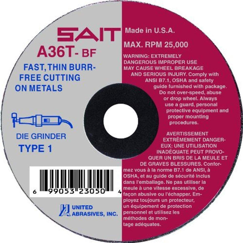 United Abrasives-Sait 23067 Type 1 A36T Fast Cut-Off Wheels, 4-Inch x 1/16-Inch x 1/4-Inch, 50-Pack, New
