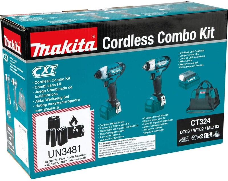 Makita CT324 12V max CXT Lithium‑Ion Cordless 3‑Pc. Combo Kit 1.5Ah, New