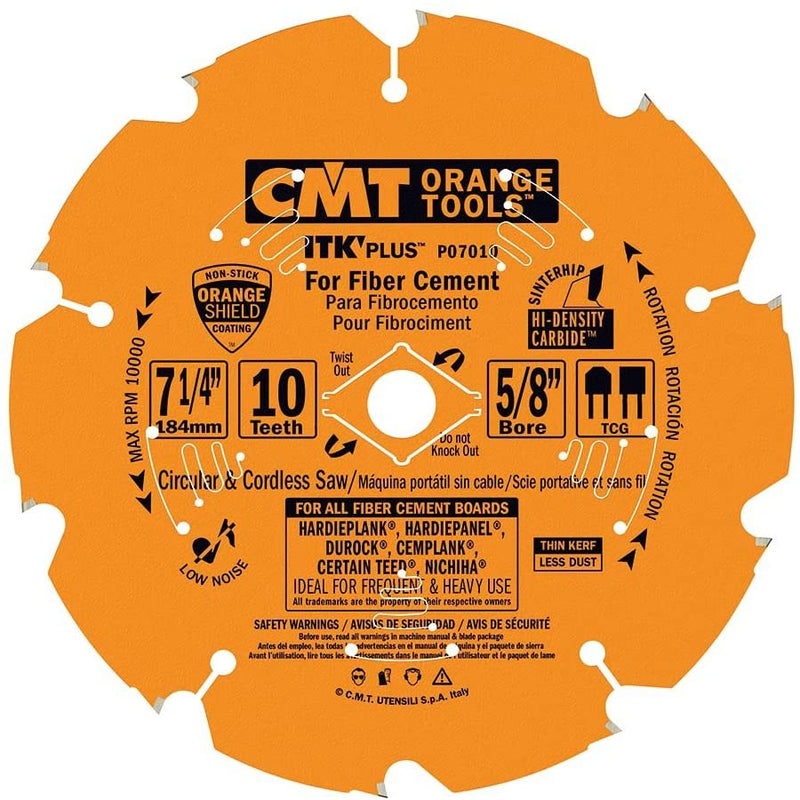 CMT P07010 ITK Plus Saw Blade for Fiber Cement, 7-1/4 X 10 Teeth, TCG with 5/8" Bore, 2 Pc., (New) - ToolSteal.com