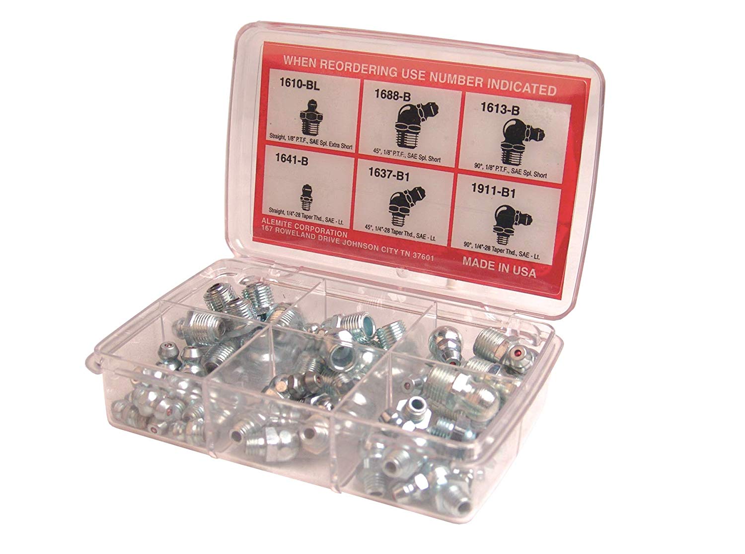 Alemite 2365-1 48 Pc Pocket Pack Fitting Assortment, Contains Six Fitt