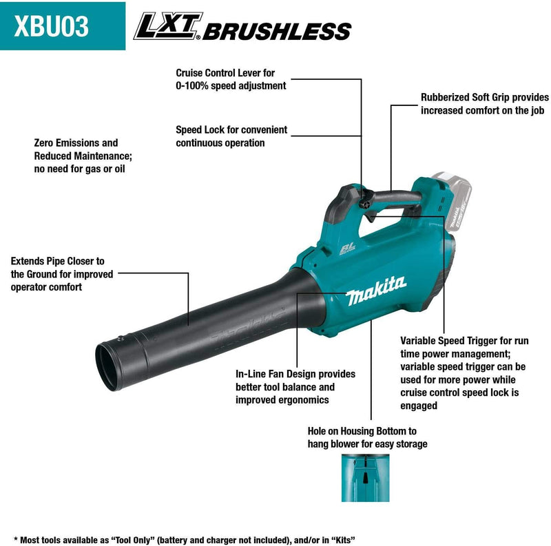 Makita XBU03SM1-R 18V LXT Lithium‑Ion Brushless Cordless Blower Kit 4.0Ah, Reconditioned