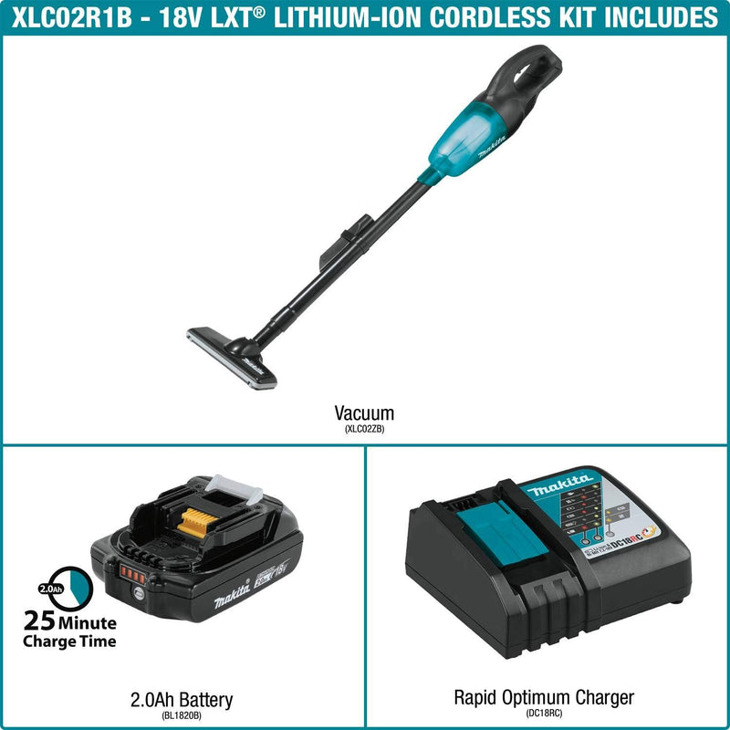 Makita XLC02R1B 18V LXT Lithium‑Ion Compact Cordless Vacuum Kit 2.0Ah, New