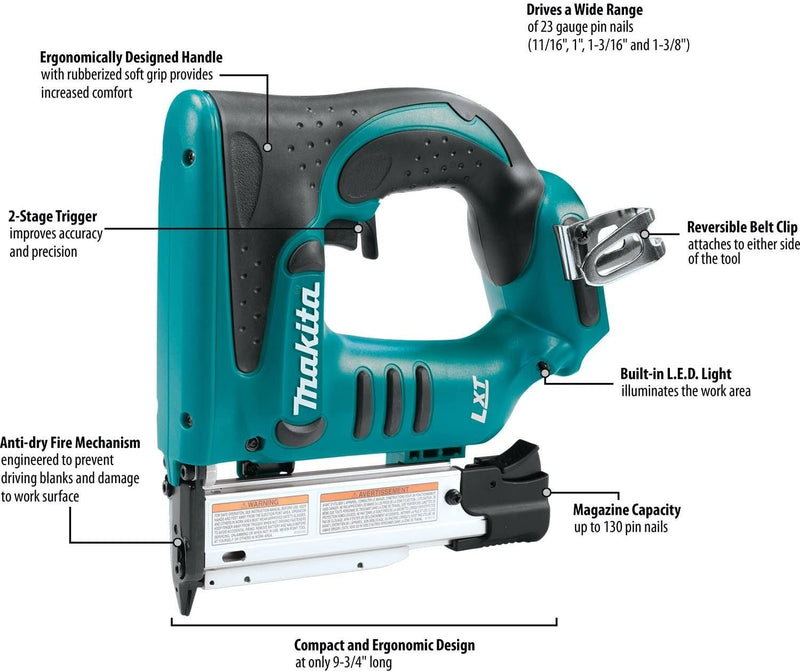 Makita XTP01Z-R 18V LXT Lithium-Ion Cordless Pin Nailer, 23 Ga (Tool Only), (Reconditioned) - ToolSteal.com
