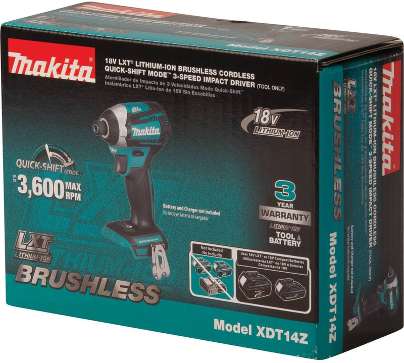 Makita XDT14Z 18v LXT Li-Ion Brushless Cordless Quick‑shift 3 Speed Impact Driver, Tool Only, New