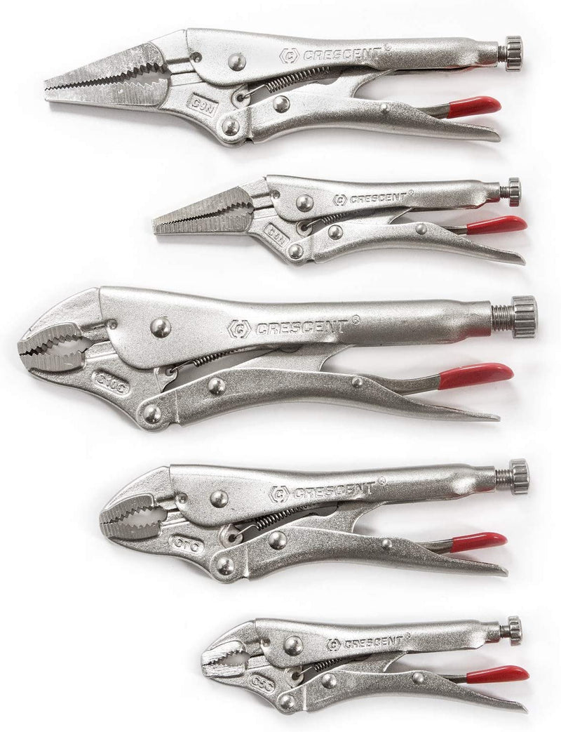 Crescent CLP5SETN 5 Piece Curved Jaw and Long Nose Locking Plier Set, New