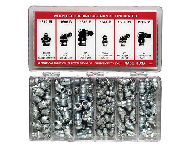 Alemite 2398-1 96 Pc Vehicle Fitting Assortment, Contains Six Fitting Types, (New) - ToolSteal.com