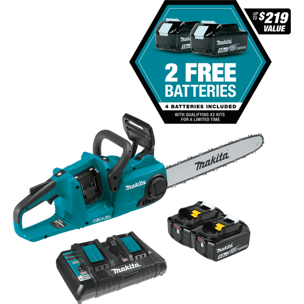 Makita XCU04PT1 18V X2 (36V) LXT® Lithium‑Ion Brushless Cordless 16" Chain Saw Kit with 4 Batteries (5.0Ah) (New) - ToolSteal.com