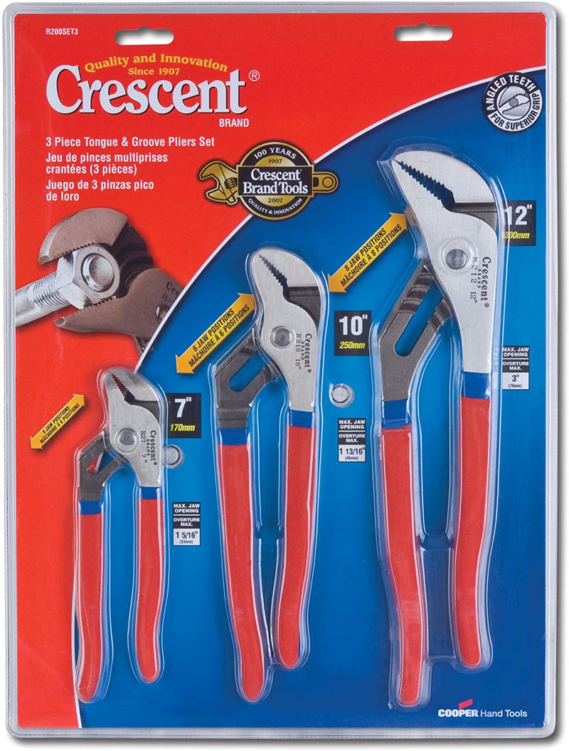 Crescent Tools R200SET3 3 Piece Tongue Groove Pliers Set, 7 in., 10 in., 12 in., New