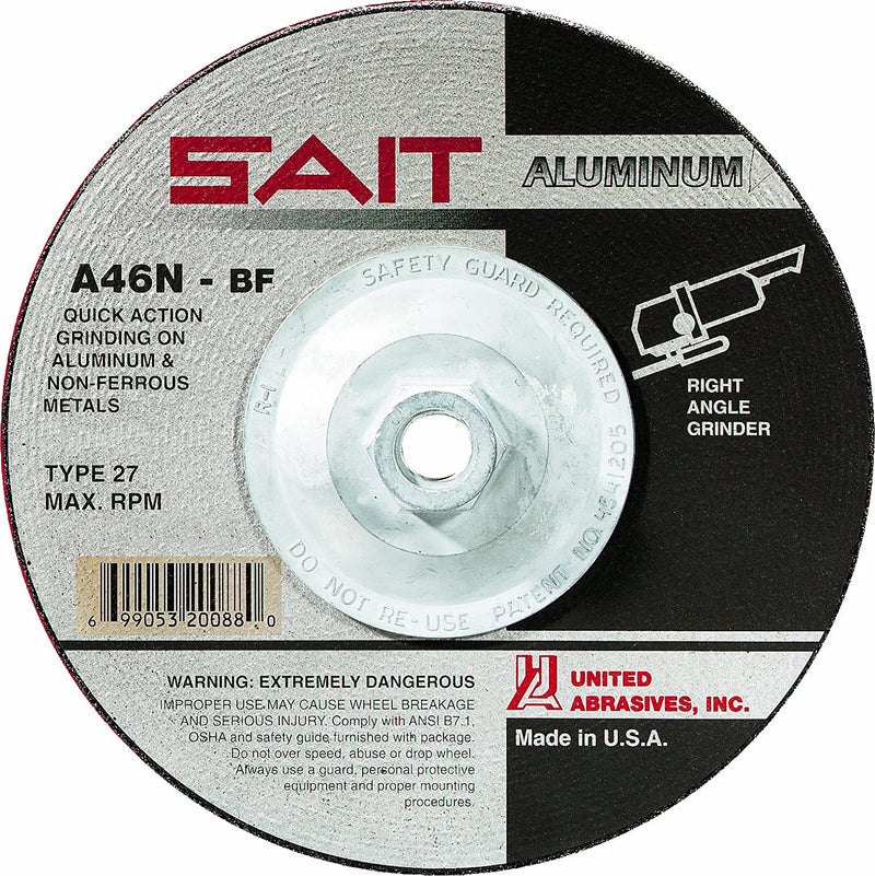 United Abrasives/Sait 20088 Type 27 7-Inch x 1/4-Inch x 5/8-11-Inch A46N Aluminum Depressed Center Grinding Wheels, 10-Pack, New