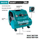Makita MAC210Q-R Quiet Series 1 HP, 2 Gallon, Oil‑Free, Electric Air Compressor, Reconditioned