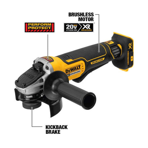DeWalt DCG413R2 20V MAX XR Brushless Lithium-Ion 4.5 in. Cordless Paddle Switch Small Angle Grinder with Kickback Brake, New