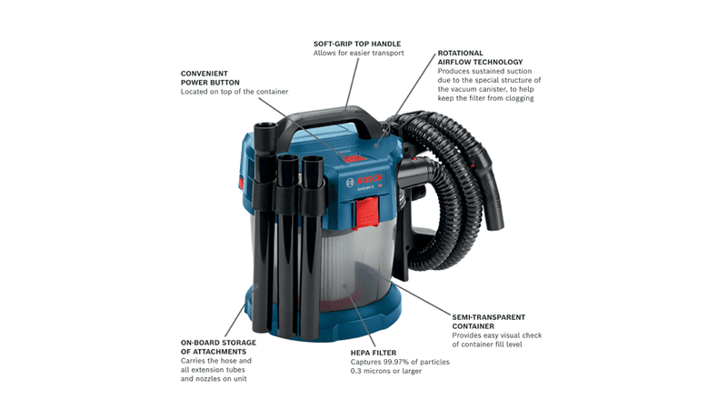 Bosch GAS18V-3N 18 V 2.6-Gallon Wet/Dry Vacuum Cleaner with HEPA Filter Bare Tool, New