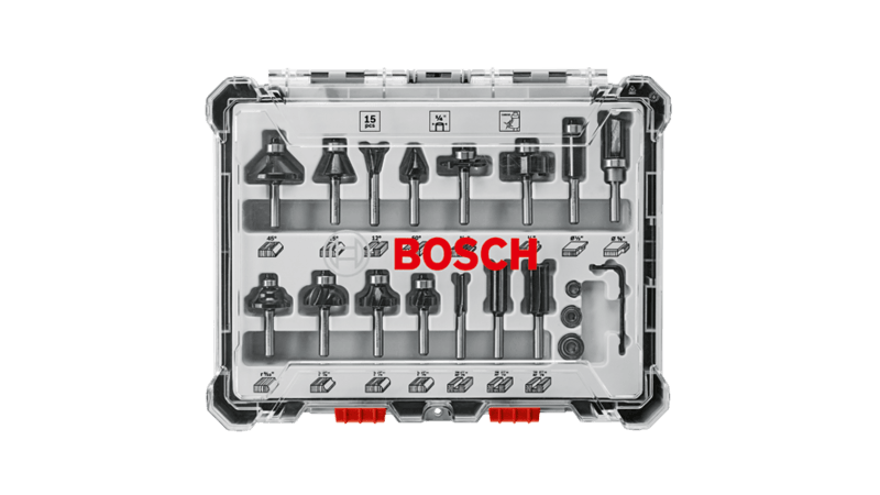 Bosch RBS015MBS 15 Piece Carbide-Tipped Wood Router Bit Set, New