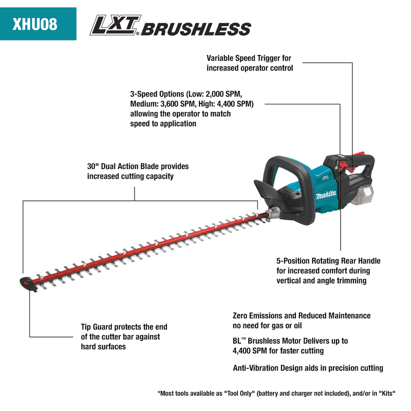 Makita XHU08T-R 18V LXT Lithium‑Ion Brushless Cordless 30 in. Hedge Trimmer Kit 5.0Ah, Reconditioned