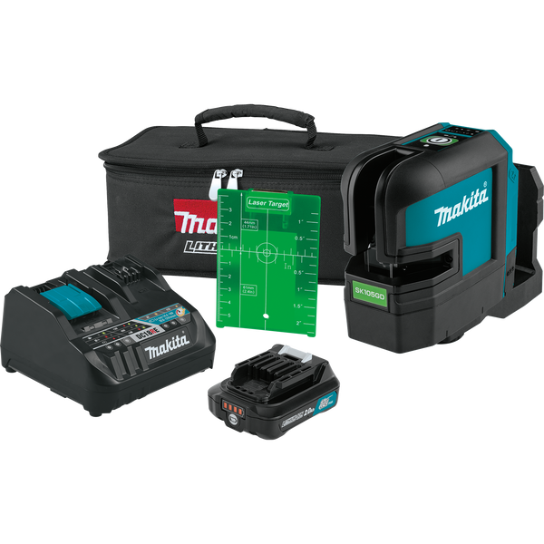 Makita SK105GDNAX 12V max CXT Li‑Ion Cordless Self‑Leveling Cross‑Line Green Beam Laser Kit, 2.0Ah, New