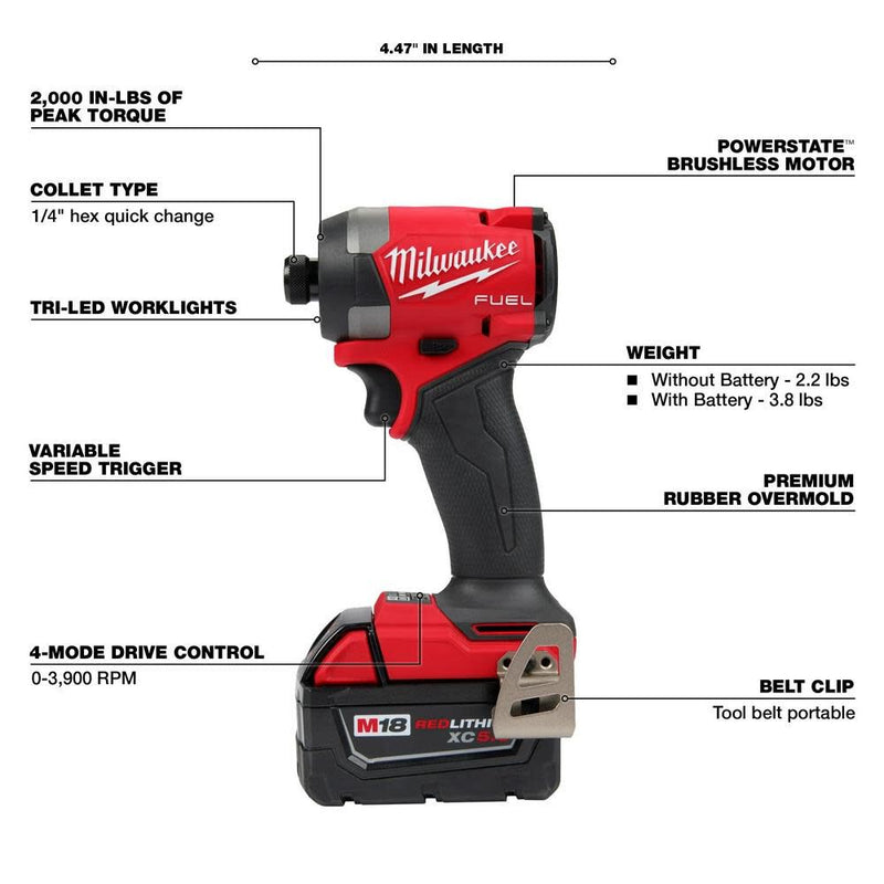 Milwaukee 2953-22 M18 FUEL 1/4 in. Hex Impact Driver Kit, New