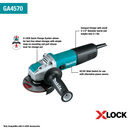 Makita GA4570-R 4‑1/2" X‑LOCK Angle Grinder, with AC/DC Switch, Reconditioned