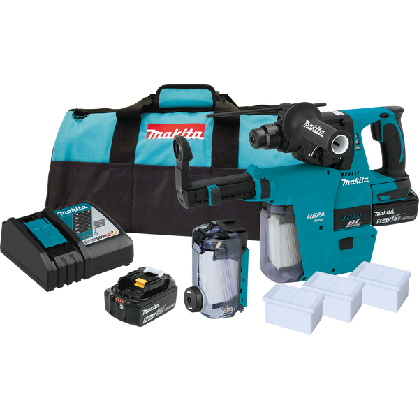 Makita XRH011TX-R 18V LXT Lithium‑Ion Brushless Cordless 1 in. Rotary Hammer Kit, accepts SDS‑PLUS bits, w/ HEPA Dust Extractor, 5.0Ah (Reconditioned)