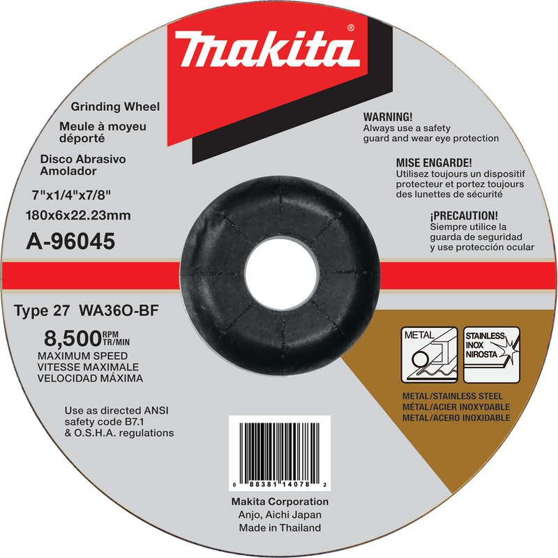 Makita A-96045-10  7 in. x 1/4 in. x 7/8 in. INOX Grinding Wheel, 36 Grit, 10/pk New