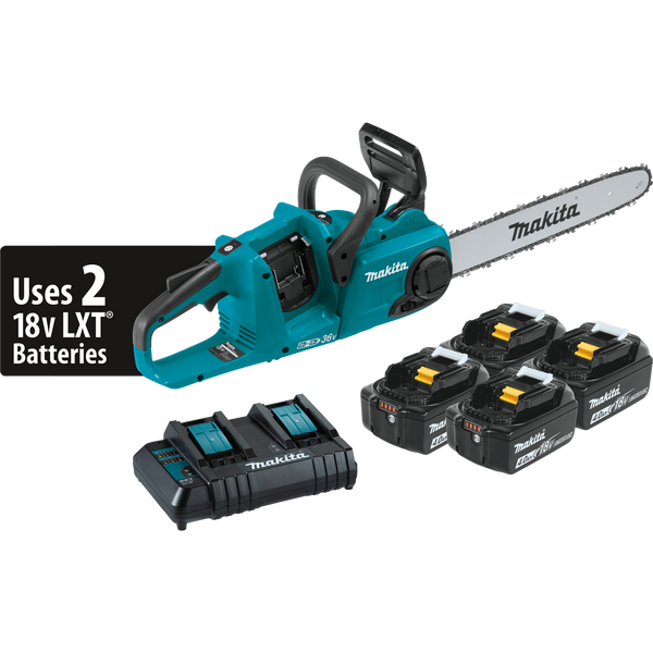 Makita XCU04CM1-R 36V 18V X2 LXT Brushless 16 in. Chain Saw Kit with 4 Batteries 4.0Ah, Reconditioned