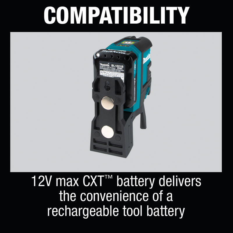 Makita SK106GDNAX-R 12V max CXT Lithium‑Ion Cordless Self‑Leveling Cross‑Line/4‑Point Green Beam Laser Kit 2.0Ah, Reconditioned