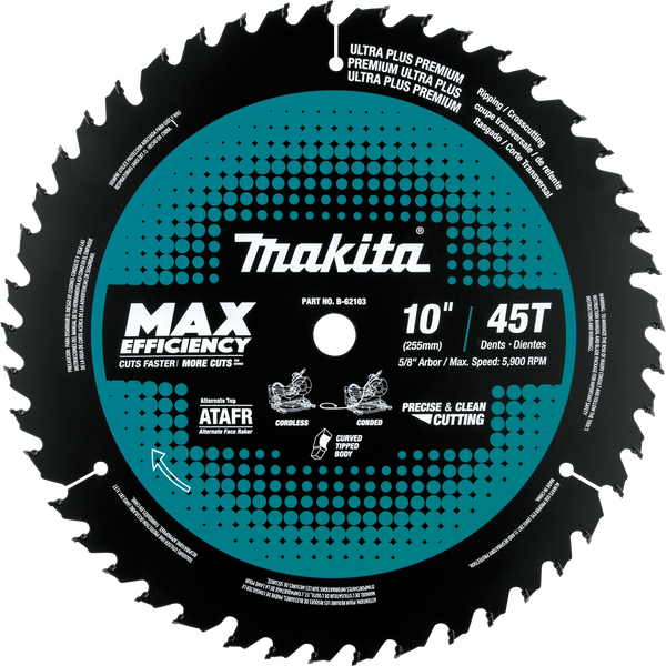 Makita B-62103 10" 45T Carbide‑Tipped Max Efficiency Miter Saw Blade (New) - ToolSteal.com