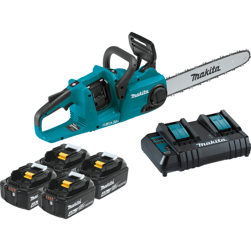 Makita XCU04CM1-R 36V 18V X2 LXT Brushless 16 in. Chain Saw Kit with 4 Batteries 4.0Ah, Reconditioned