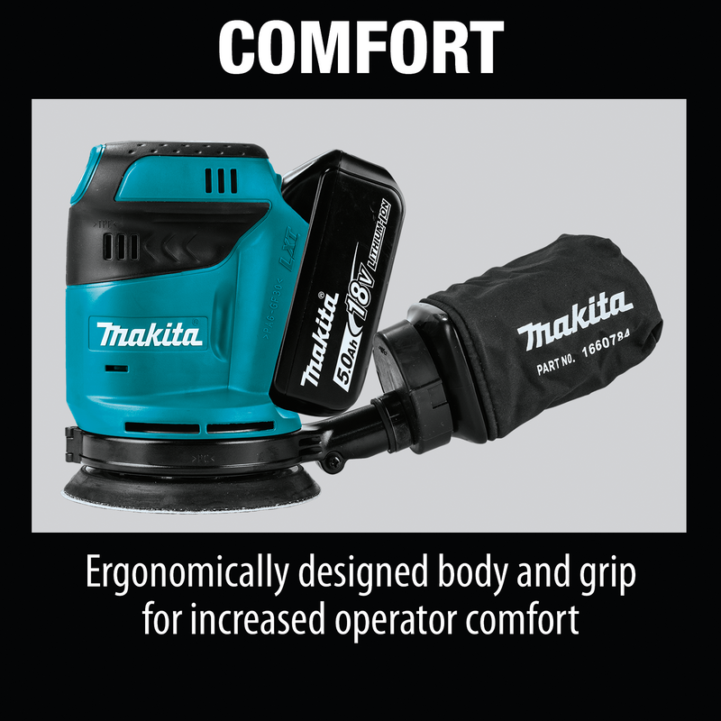 Makita XOB01T-R 18V LXT Lithium‑Ion Cordless 5 in. Random Orbit Sander Kit 5.0Ah, Reconditioned