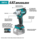 Makita XWT15Z-R 18V LXT Lithium‑Ion Brushless Cordless 4‑Speed 1/2 in. Sq. Drive Impact Wrench w/ Detent Anvil, Tool Only, Reconditioned