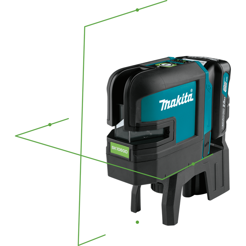 Makita SK106GDNAX-R 12V max CXT Lithium‑Ion Cordless Self‑Leveling Cross‑Line/4‑Point Green Beam Laser Kit 2.0Ah, Reconditioned