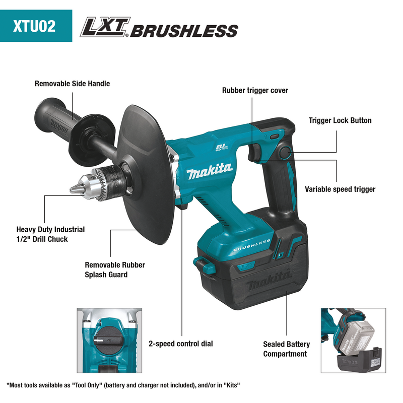 Makita XTU02Z 18V LXT Lithium‑Ion Brushless Cordless 1/2 in. Mixer, Tool Only, New