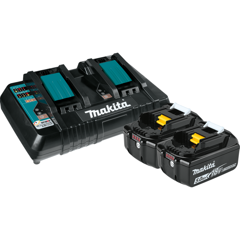 Makita BL1850B2DC2 18V LXT® Lithium‑Ion Battery and Dual Port Charger Starter Pack (5.0Ah) Reconditioned