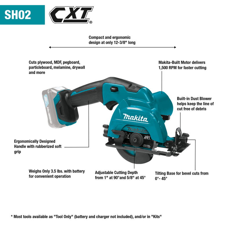 Makita SH02Z-R 12V Max CXT Lithium‑Ion Cordless 3‑3/8 in. Circular Saw, Tool Only, Reconditioned