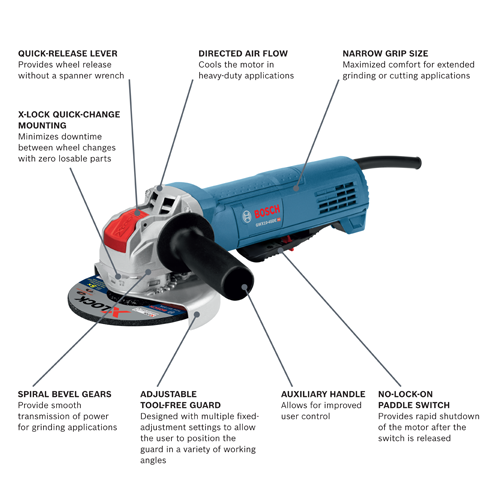 Bosch GWX10-45DE 4-1/2 In. X-LOCK Ergonomic Angle Grinder with No Lock-On Paddle Switch (New) - ToolSteal.com