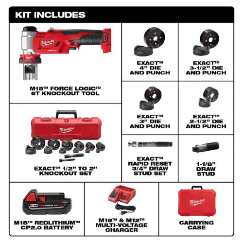 Milwaukee 2677-23 M18 Force Logic 6T Knockout Tool 1/2 - 4 in. Kit, New
