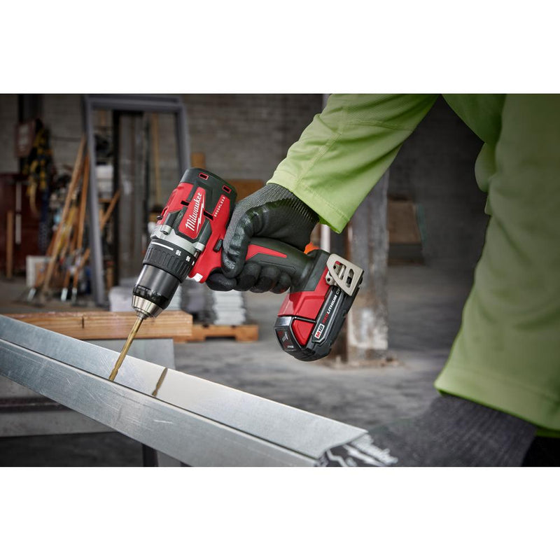 Milwaukee 2801-21P M18 18-Volt Lithium-Ion Brushless Cordless 1/2 in. Compact Drill/Driver with (1) 2.0 Ah Battery, Charger and Tool Bag, (New) - ToolSteal.com