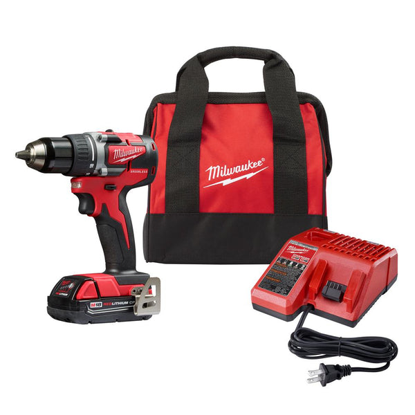 Milwaukee 2801-21P M18 18-Volt Lithium-Ion Brushless Cordless 1/2 in. Compact Drill/Driver with (1) 2.0 Ah Battery, Charger and Tool Bag, (New) - ToolSteal.com