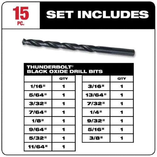 Milwaukee 48-89-2803 Thunderbolt Black Oxide Drill Bit Set 15 Pc, New