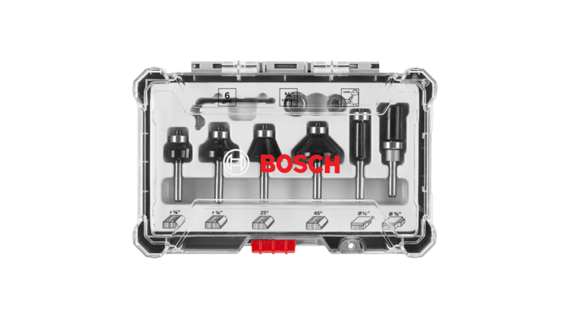 Bosch RBS006TES 6 piece Carbide-Tipped Trim and Edging Router Bit Set, New