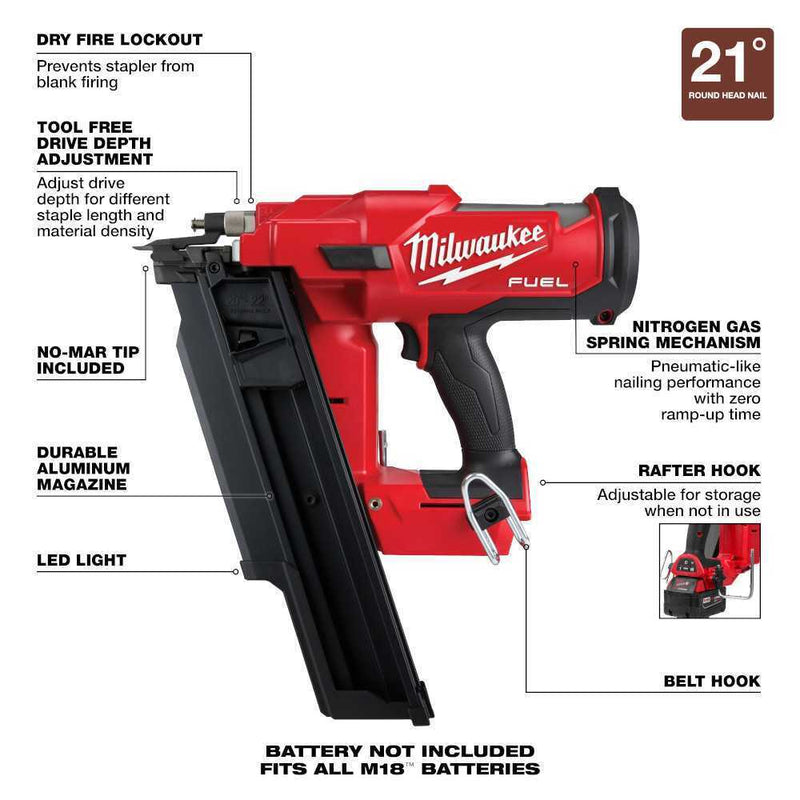 Milwaukee 2744-80 M18 FUEL 21 Degree Cordless Framing Nailer Tool Only, Reconditioned