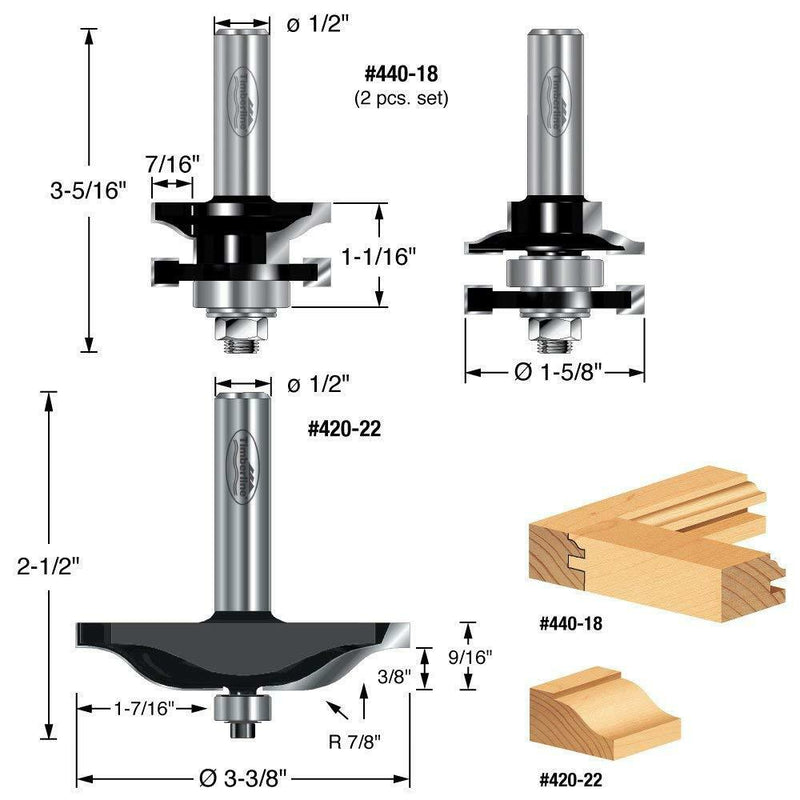 Timberline TRS-260 1/2 in. Carbide Tipped Raised Panel Router Bit Set, New
