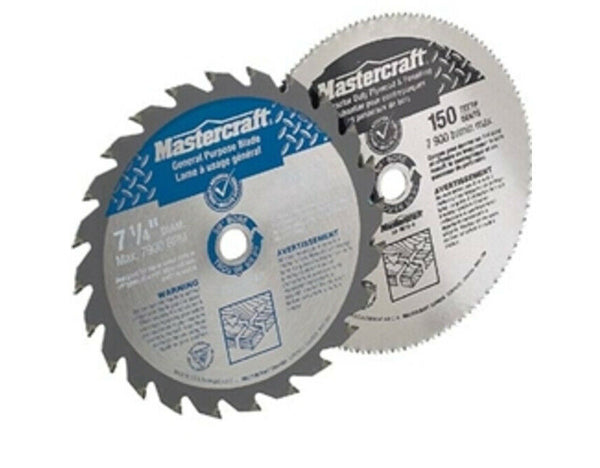 Mastercraft 54-1091-8 Assorted 7-1/4" Carbide-Tipped Circular Saw Blades, 24T & 150T New