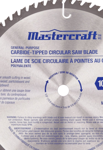 Mastercraft 0555-6998-0 10" Wood Cutting Carbide Tipped Circular Saw Blade, 60 Tooth, (New) - ToolSteal.com